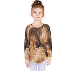 Brown Beige Abstract Painting Kids  Long Sleeve Tee