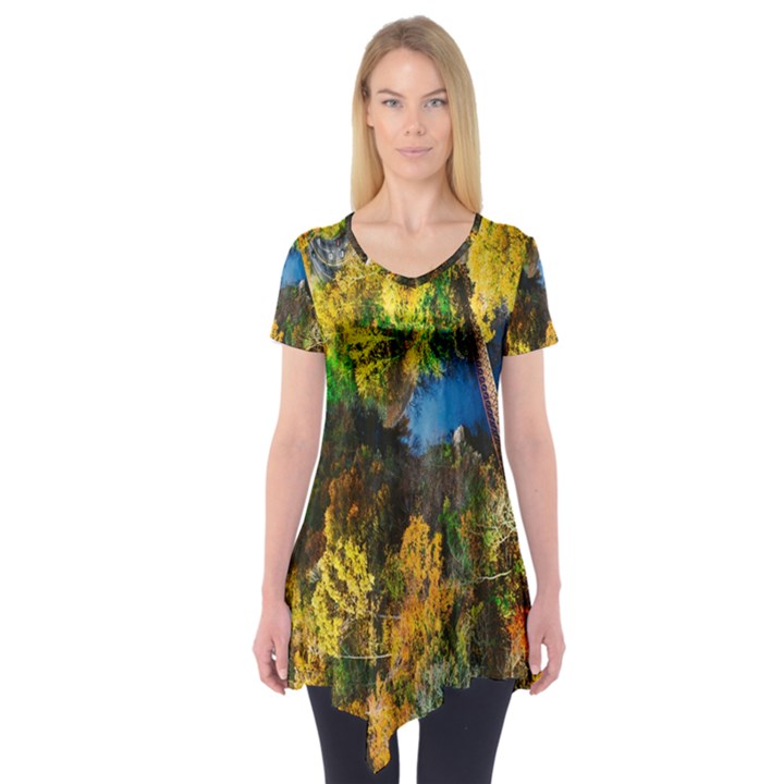 Bridge River Forest Trees Autumn Short Sleeve Tunic 