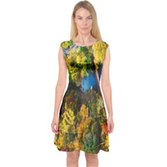 Bridge River Forest Trees Autumn Capsleeve Midi Dress by Nexatart