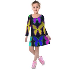 Butterflies Pattern Kids  Long Sleeve Velvet Dress