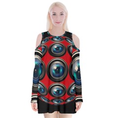 Camera Monitoring Security Velvet Long Sleeve Shoulder Cutout Dress by Nexatart