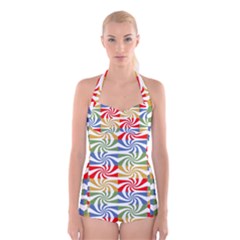 Candy Pattern  Boyleg Halter Swimsuit  by Nexatart