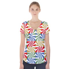 Candy Pattern  Short Sleeve Front Detail Top by Nexatart