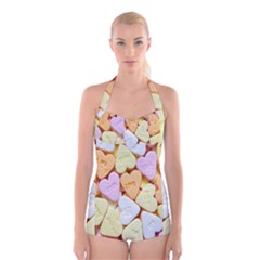 Candy Pattern Boyleg Halter Swimsuit  by Nexatart