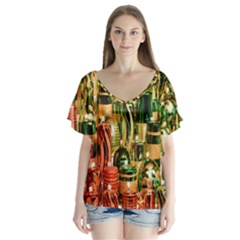 Candles Christmas Market Colors Flutter Sleeve Top by Nexatart