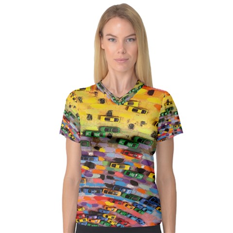 Car Painting Modern Art Women s V-neck Sport Mesh Tee by Nexatart