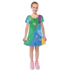 Chinese Umbrellas Screens Colorful Kids  Short Sleeve Velvet Dress by Nexatart