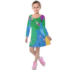 Chinese Umbrellas Screens Colorful Kids  Long Sleeve Velvet Dress by Nexatart