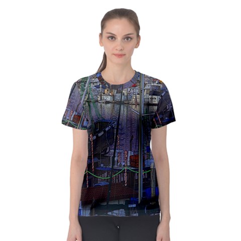 Christmas Boats In Harbor Women s Sport Mesh Tee by Nexatart