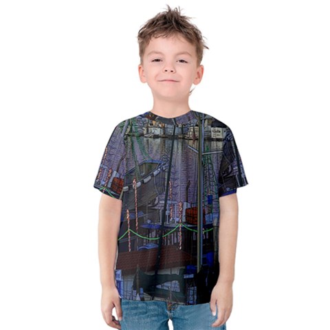 Christmas Boats In Harbor Kids  Cotton Tee by Nexatart