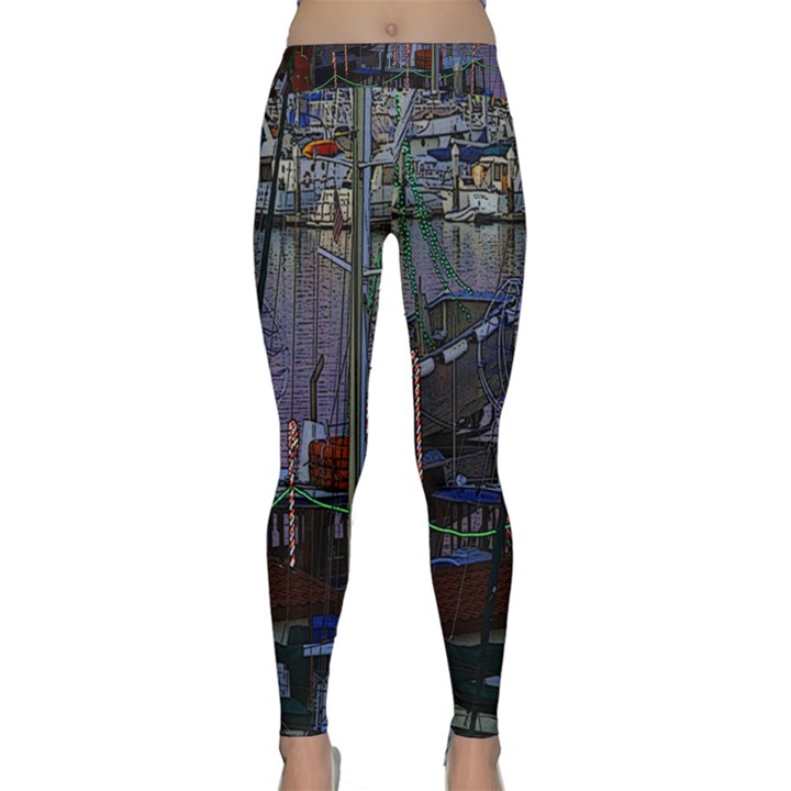 Christmas Boats In Harbor Classic Yoga Leggings