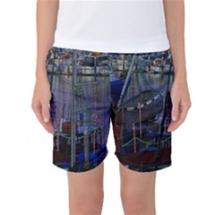 Christmas Boats In Harbor Women s Basketball Shorts by Nexatart