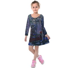 Christmas Boats In Harbor Kids  Long Sleeve Velvet Dress by Nexatart