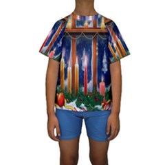 Christmas Lighting Candles Kids  Short Sleeve Swimwear by Nexatart