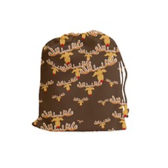 Christmas Reindeer Pattern Drawstring Pouches (large)  by Nexatart