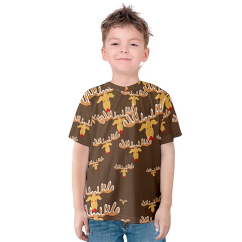 Christmas Reindeer Pattern Kids  Cotton Tee by Nexatart