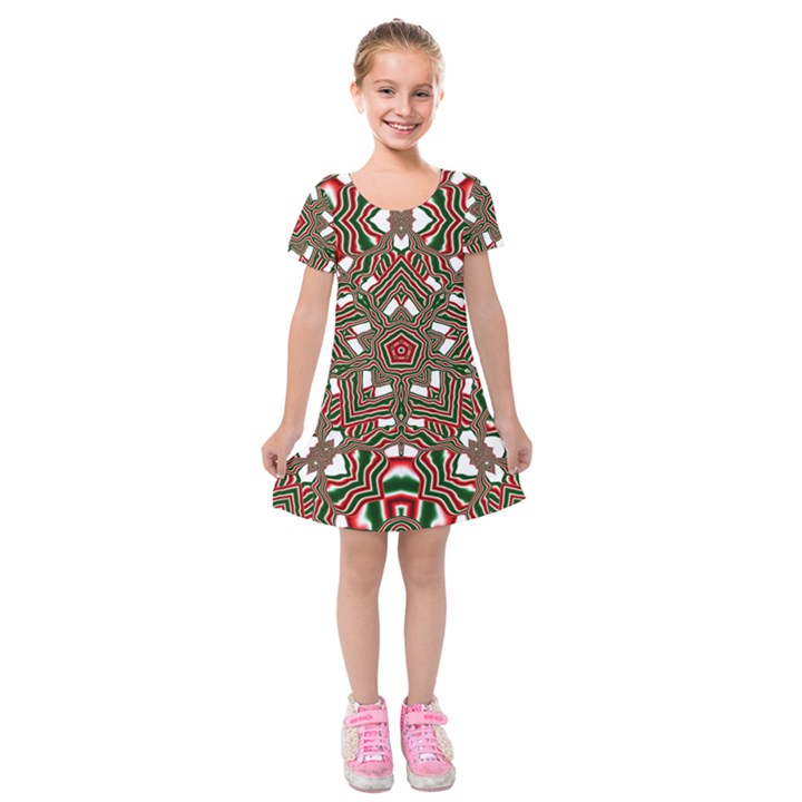 Christmas Kaleidoscope Kids  Short Sleeve Velvet Dress