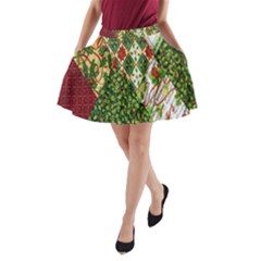 Christmas Quilt Background A-line Pocket Skirt by Nexatart