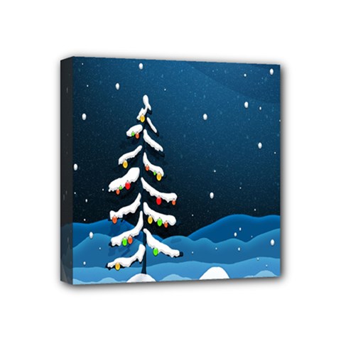 Christmas Xmas Fall Tree Mini Canvas 4  X 4  by Nexatart