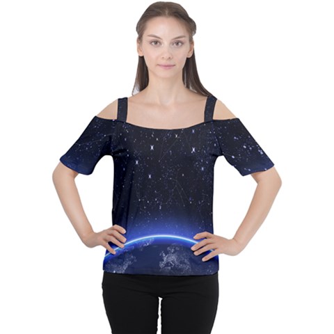 Christmas Xmas Night Pattern Women s Cutout Shoulder Tee by Nexatart