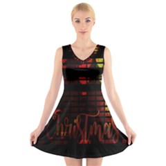 Christmas Advent Gloss Sparkle V-neck Sleeveless Skater Dress by Nexatart