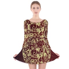 Christmas Bauble Long Sleeve Velvet Skater Dress by Nexatart