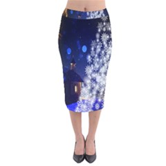 Christmas Card Christmas Atmosphere Velvet Midi Pencil Skirt