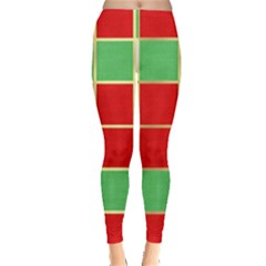 Christmas Fabric Textile Red Green Leggings  by Nexatart