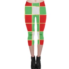 Christmas Fabric Textile Red Green Capri Leggings  by Nexatart