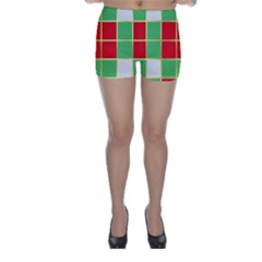 Christmas Fabric Textile Red Green Skinny Shorts by Nexatart