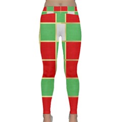 Christmas Fabric Textile Red Green Classic Yoga Leggings by Nexatart