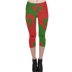 Christmas Fabric Hearts Love Red Capri Leggings  by Nexatart