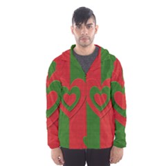 Christmas Fabric Hearts Love Red Hooded Wind Breaker (men)