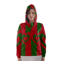 Christmas Fabric Hearts Love Red Hooded Wind Breaker (women)