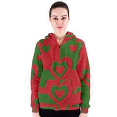 Christmas Fabric Hearts Love Red Women s Zipper Hoodie by Nexatart