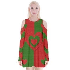 Christmas Fabric Hearts Love Red Velvet Long Sleeve Shoulder Cutout Dress