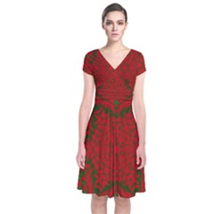 Christmas Kaleidoscope Art Pattern Short Sleeve Front Wrap Dress by Nexatart