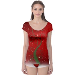 Christmas Modern Day Snow Star Red Boyleg Leotard  by Nexatart