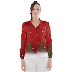 Christmas Modern Day Snow Star Red Wind Breaker (women) by Nexatart