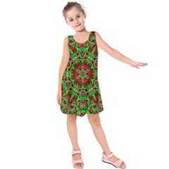 Christmas Kaleidoscope Pattern Kids  Sleeveless Dress