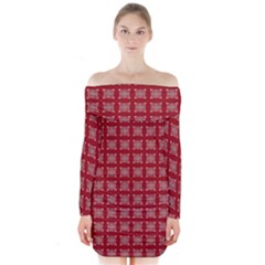 Christmas Paper Pattern Long Sleeve Off Shoulder Dress by Nexatart