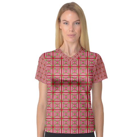 Christmas Paper Wrapping Pattern Women s V-neck Sport Mesh Tee by Nexatart