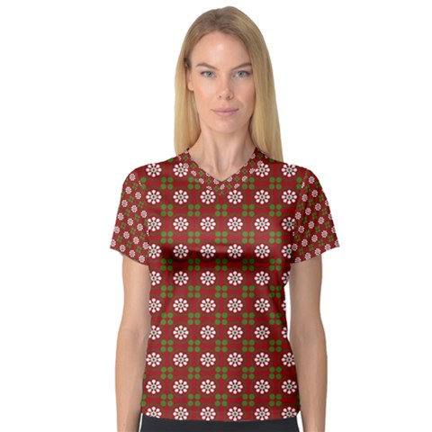 Christmas Paper Wrapping Pattern Women s V-neck Sport Mesh Tee by Nexatart