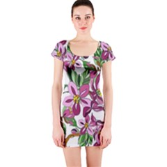 Lovely Flower Design  Short Sleeve Bodycon Dress