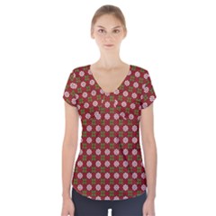 Christmas Paper Wrapping Pattern Short Sleeve Front Detail Top by Nexatart