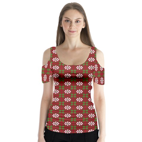 Christmas Paper Wrapping Pattern Butterfly Sleeve Cutout Tee  by Nexatart