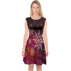 Christmas Snowflake Ice Crystal Capsleeve Midi Dress by Nexatart