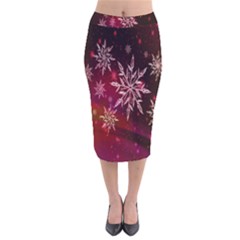 Christmas Snowflake Ice Crystal Velvet Midi Pencil Skirt