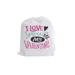 I Love You My Valentine (white) Our Two Hearts Pattern (white) Drawstring Pouches (medium)  by FashionFling