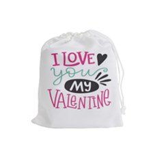 I Love You My Valentine (white) Our Two Hearts Pattern (white) Drawstring Pouches (large)  by FashionFling